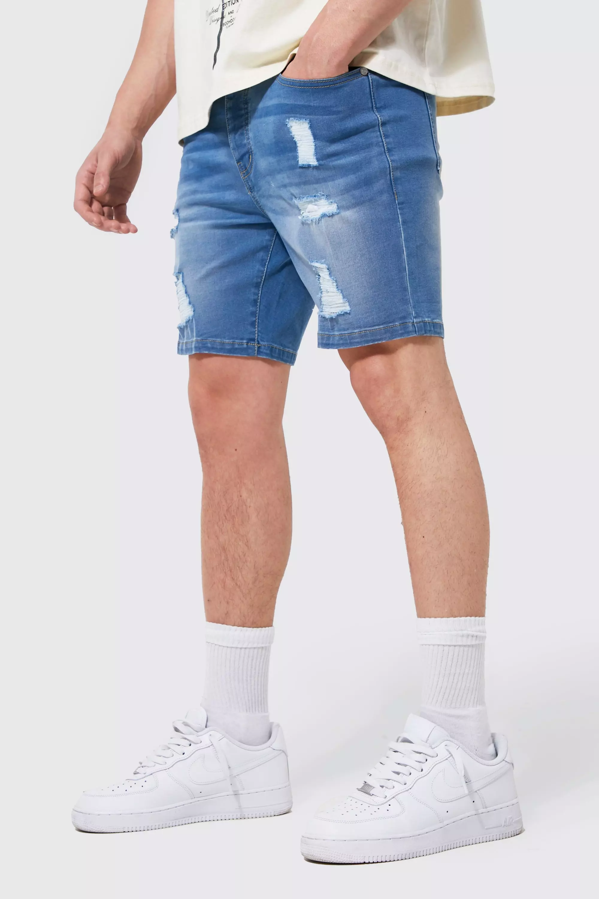 Boohoo distressed best sale denim shorts